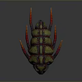 Vibrant Fantasy Creature With Green Body Red Stripes Orange Spikes And Red Eyes