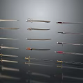 Various Medieval Swords With Different Handle Designs And Metallic Blades On Dark Surface