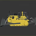 Yellow Bulldozer With Large Front Blade And Heavy Duty Tracks On Gray Surface