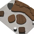 Modern Brown Velvet Sofa Coffee Table Set With Armchairs Ottomans And Wooden Top