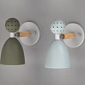 Pink And White Wall Lamps With Wooden Spherical Decorations On Gray Background Wall 3d model