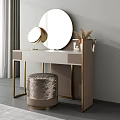 Modern Dressing Table With Round Mirrors Sequin Stool And Dried Grass Decor 3d model