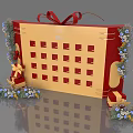 Decorative Display Board With Red Square Grids Ribbon Gift Boxes And Flowers 3d model