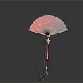 Traditional Pink Folding Fan With Golden Ribs And Floral Patterns And Pink Tassel