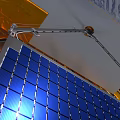 Satellite Orbiting Moon Emitting Purple Beam With Ring Effects In Space
