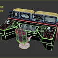 Futuristic Control Console Design With Multiple Glowing Screens Keyboard And Blue Accent Chair