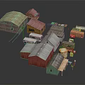 Colorful Miniature Buildings with Varied Roofs Diverse Structures and Small Accessories