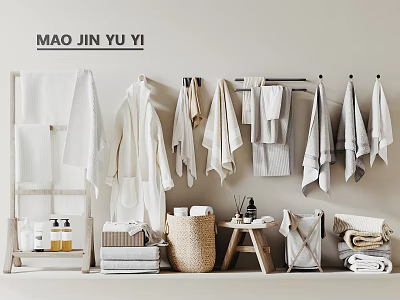 Neutral Tones Towel Arrangement And Storage Ideas 3d model