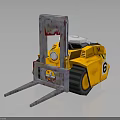 Yellow Industrial Forklift With Number 6 Front Forks And Track Wheels