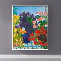 Colorful Botanical Painting Featuring Children Playing In Lush Garden With Flowers And Greenery