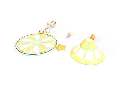 Vibrant Yellow Scene Components Featuring Circular Platform Conical Tent And Star Ornaments 3d model