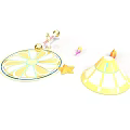 Vibrant Yellow Scene Components Featuring Circular Platform Conical Tent And Star Ornaments