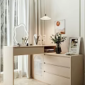Modern Vanity Table With Decorative Mirror Makeup Items Flower Vase Drawers And Picture Frame