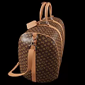 Classic Brown Leather Travel Bag With Monogram Pattern Tan Handles And Shoulder Strap