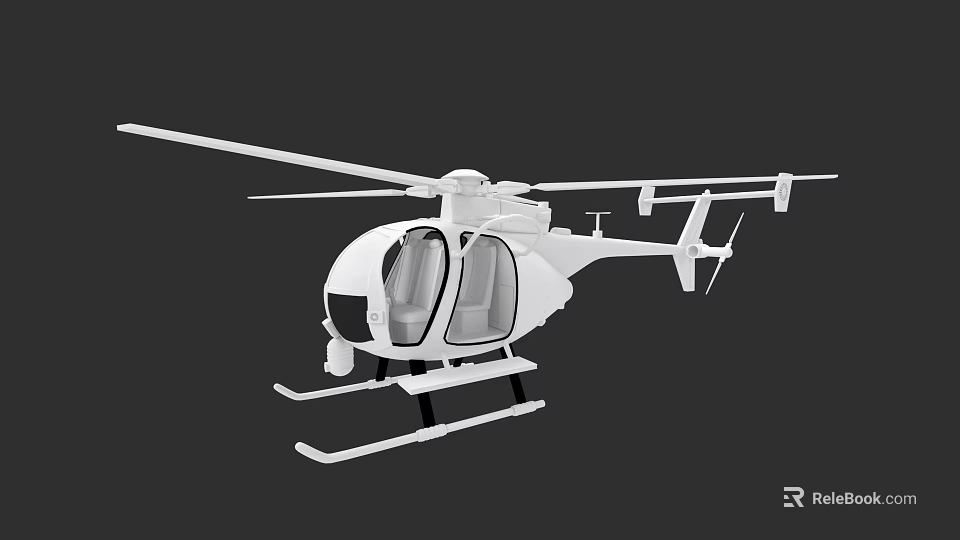 White Helicopter 3D Model with Cockpit Rotor and Landing Gear Design 3d model 
