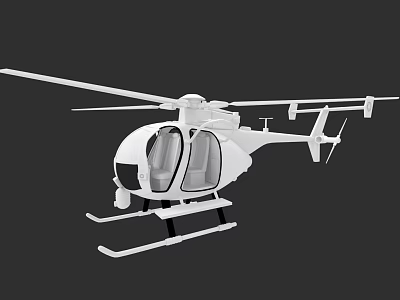 White Helicopter 3D Model with Cockpit Rotor and Landing Gear Design 3d model
