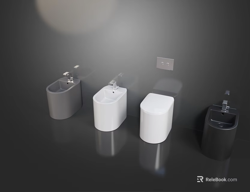 Modern Toilet and Sink Design in White and Gray on Dark Background 3d model 