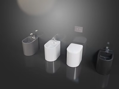 Modern Toilet and Sink Design in White and Gray on Dark Background 3d model