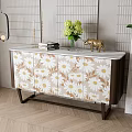 Wooden Console Table And Side Cabinet With Daisy Pattern Marble Countertop And Floral Decor 3d model