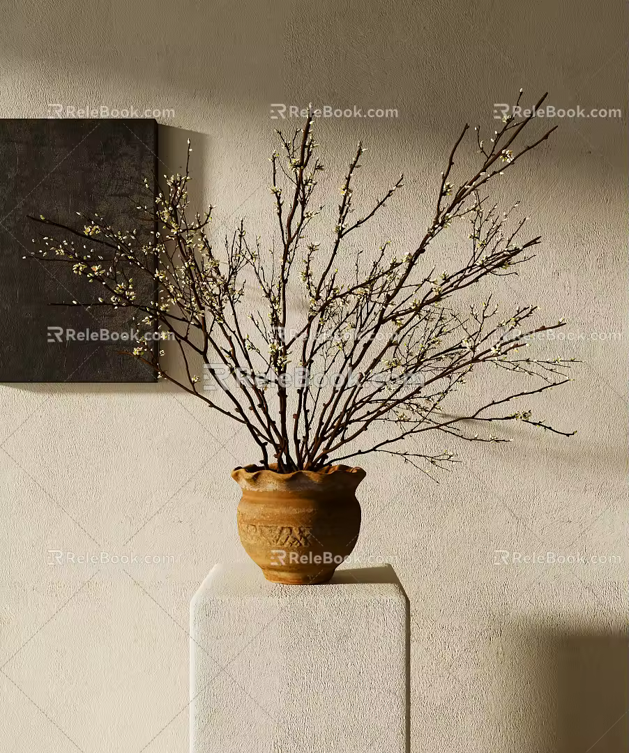 Quiet Vase with Dried Branches 3d model