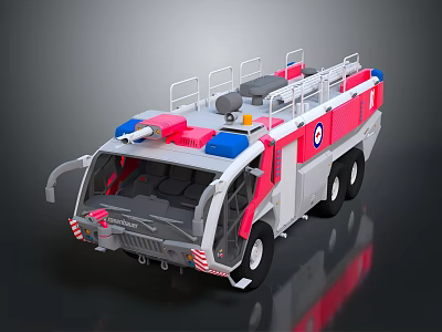 Fire Truck For Emergency Rescue With Ladder Warning Lights Red White Color And Wheels 3d model
