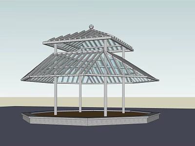 Modern Two Tiered Pavilion With Geometric Roof White Pillars And Circular Base 3d model