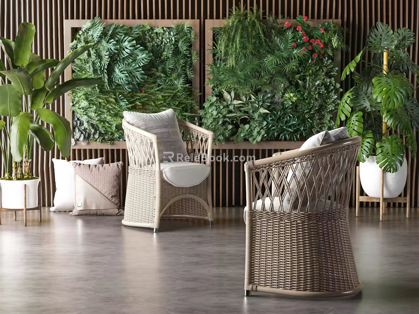 Modern Single Sofa Plant Flower Combination 3d model