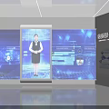 Technology Exhibition Hall Featuring Interactive Digital Screens Data Visualization And Staff Guide