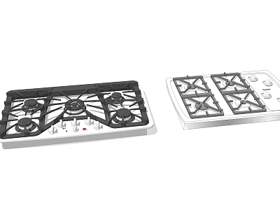 Kitchen Gas Stoves With Multiple Burners Control Knobs Black And White 3d model