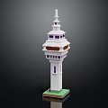 Cartoon Scene White Multi Level Tower With Purple Windows And Green Base 3d model