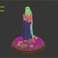 Blonde Female Wearing White Top And Blue Skirt On Grass Base With Pink Flowers Stone Path
