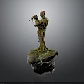 Enchanting Tree Like Creature Character with Green Vines and Roots Standing on Stone Base