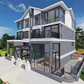 Modern Detached Villa With Large Glass Windows Balconies And Lush Garden Surroundings