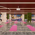 Modern Yoga Studio Fitness Space With Pink Mats Exercise Balls And Green Plant Walls