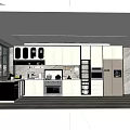 Modern Kitchen Interior With White Cabinets Marble Countertop Black Stove Coffee Machine And Wine Cooler
