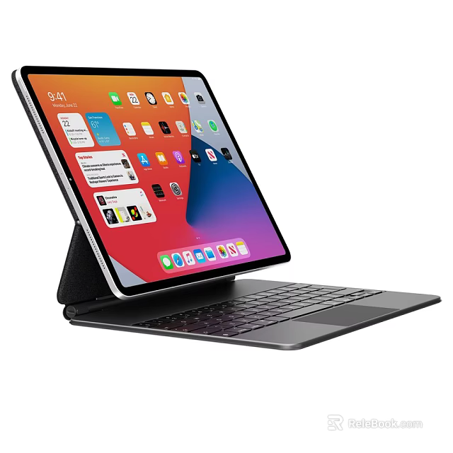 Portable Tablet Computer With Keyboard Case Displaying Apps For Productivity Work 3d model