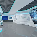 Modern Tech Exhibition Hall With Digital Screens Data Visualization And Display Counters