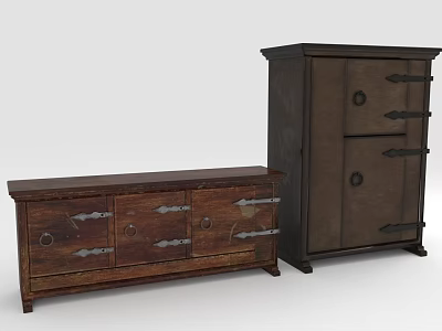 Vintage Entryway Cabinet And Console Table With Wooden Structure And Metal Handles 3d model