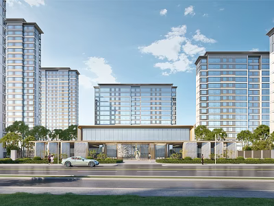 Modern Tall Residential Buildings With Green Landscaping And Elegant Entrance Area 3d model