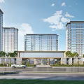 Modern Tall Residential Buildings With Green Landscaping And Elegant Entrance Area