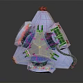 Futuristic Triangular Mechanical Device With Metallic Body Blue Components And Green Details