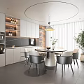 Modern Restaurant Simple Restaurant Dining Table and Chair Combination Round Table Sideboard 3d model
