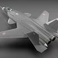 Gray Military Fighter Jet Model With Red Star Insignia Cockpit And Landing Gear