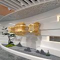 Book Art Themed Modern Lobby Interior With Curved Structures 3d model