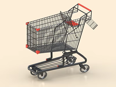 Black Red Metal Shopping Cart With Red Handle And Wheels For Daily Shopping 3d model