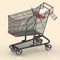 Black Red Metal Shopping Cart With Red Handle And Wheels For Daily Shopping
