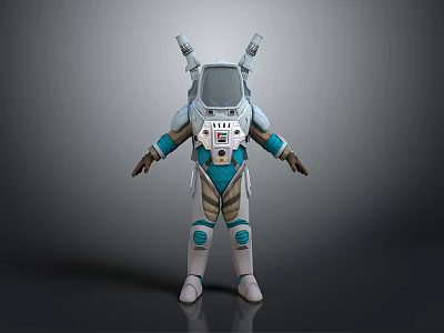 Futuristic Biological Character In White Blue Space Suit With Transparent Helmet And Armor Details 3d model