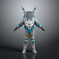 Futuristic Biological Character In White Blue Space Suit With Transparent Helmet And Armor Details