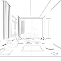 Modern Minimalist Living and Dining Room Interior With Sofa Coffee Table and Dining Chairs