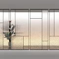 Modern Glass Room Partition With Frosted Panels Black Frame And Decorative Plant Design